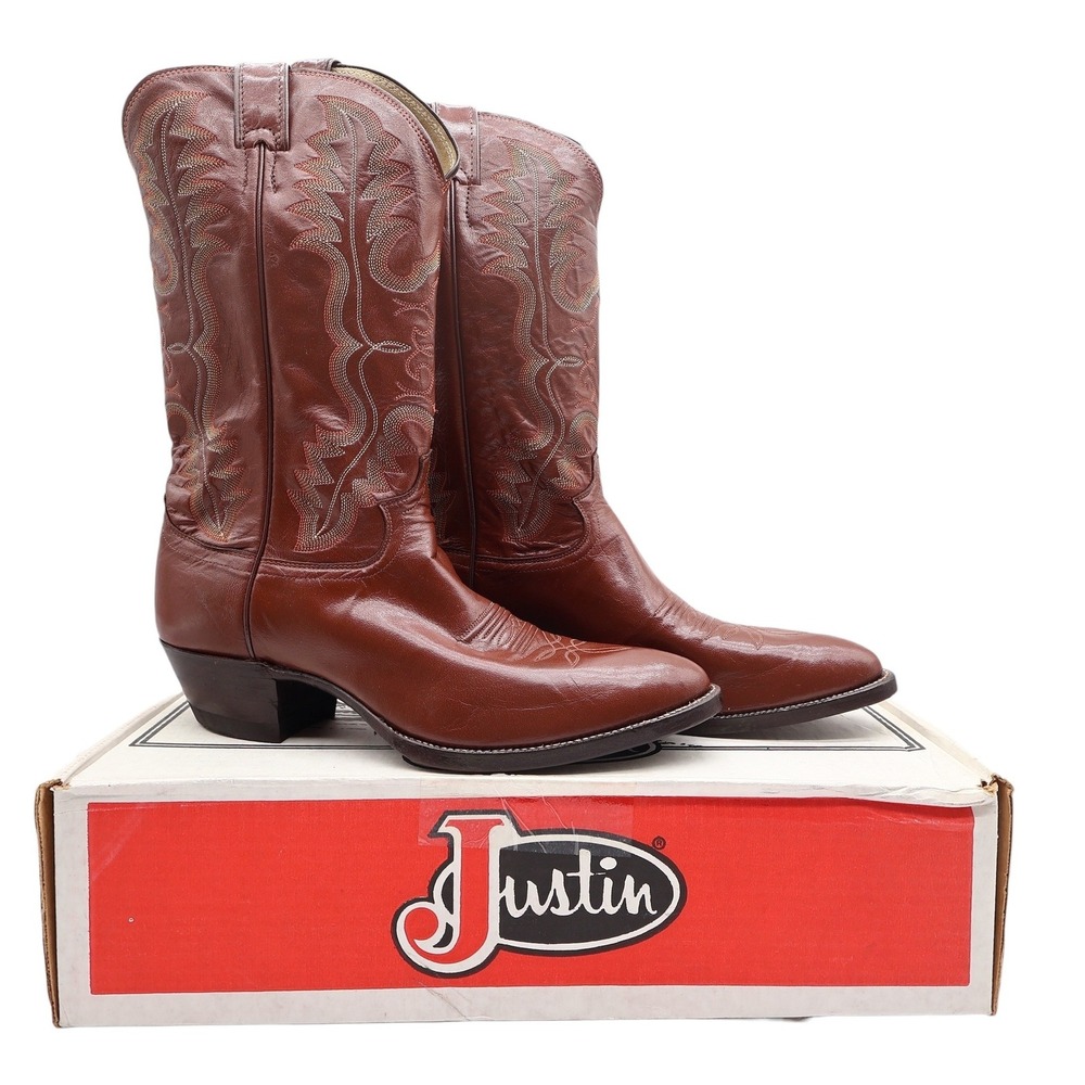 Justin 1284 Western Boots Mens 11 D Coconut Brown Buffalo Calf Leather NIB